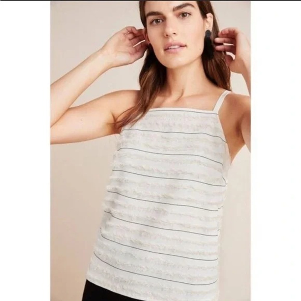 Maeve Anthropologie Size 4 Quinn Cream Fringe Textured Cami Tank Top Square Neck